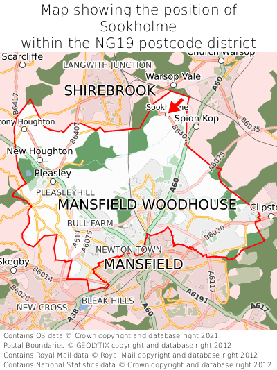 Map showing location of Sookholme within NG19