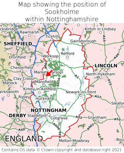 Map showing location of Sookholme within Nottinghamshire