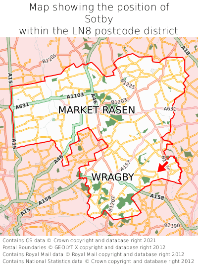 Map showing location of Sotby within LN8