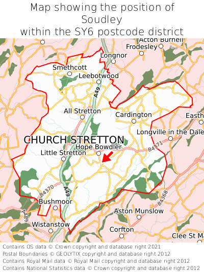 Map showing location of Soudley within SY6