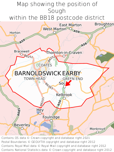 Map showing location of Sough within BB18