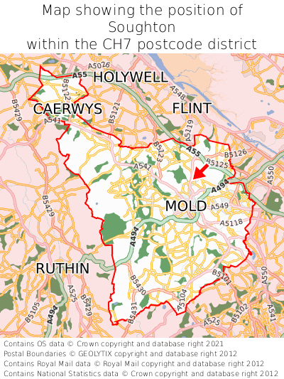 Map showing location of Soughton within CH7