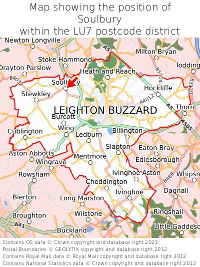 Map showing location of Soulbury within LU7