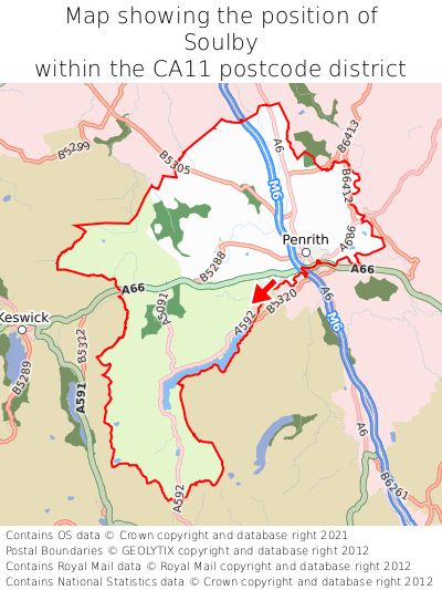 Map showing location of Soulby within CA11