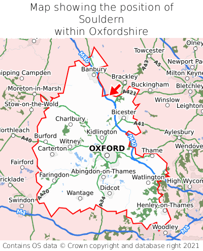 Map showing location of Souldern within Oxfordshire