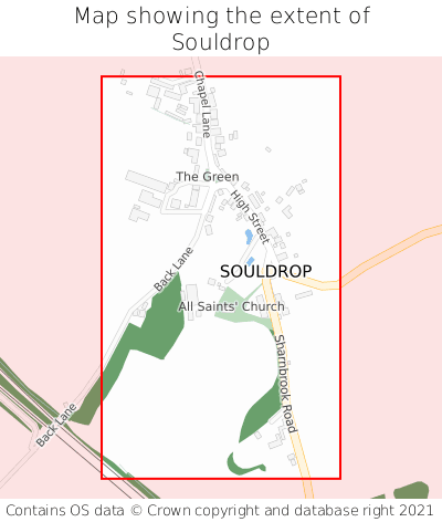 Map showing extent of Souldrop as bounding box