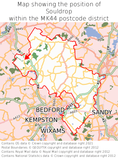 Map showing location of Souldrop within MK44