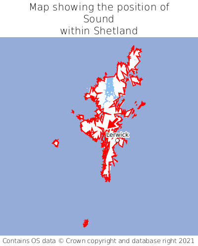 Map showing location of Sound within Shetland