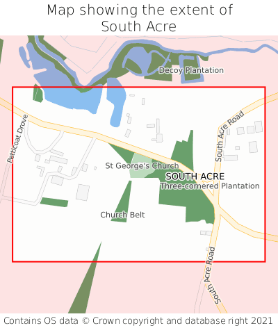 Map showing extent of South Acre as bounding box