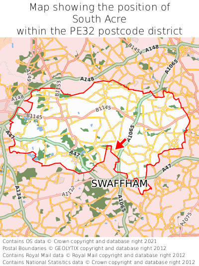Map showing location of South Acre within PE32