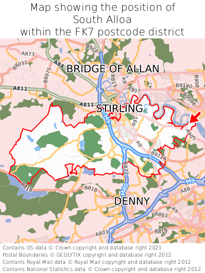 Map showing location of South Alloa within FK7