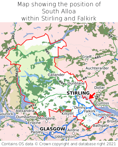 Map showing location of South Alloa within Stirling and Falkirk