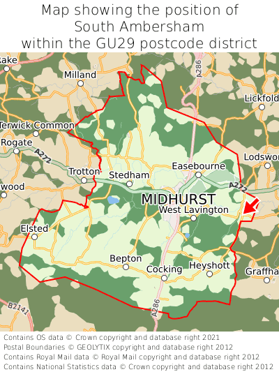 Map showing location of South Ambersham within GU29