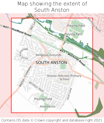 Map showing extent of South Anston as bounding box