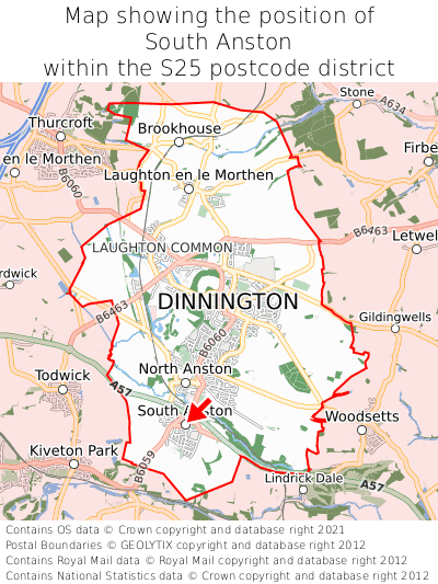 Map showing location of South Anston within S25