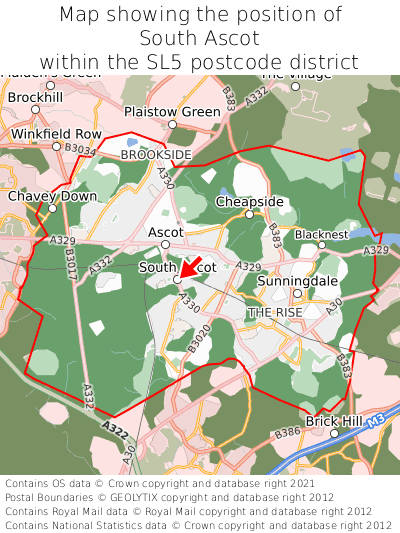 Map showing location of South Ascot within SL5