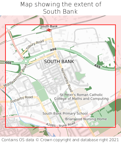 Map showing extent of South Bank as bounding box