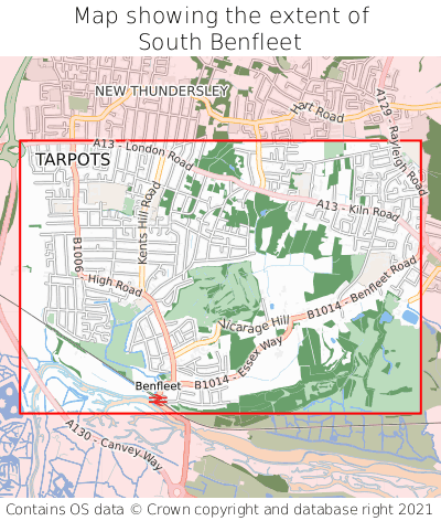 Map showing extent of South Benfleet as bounding box