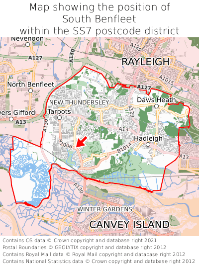 Map showing location of South Benfleet within SS7