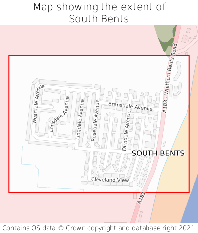 Map showing extent of South Bents as bounding box