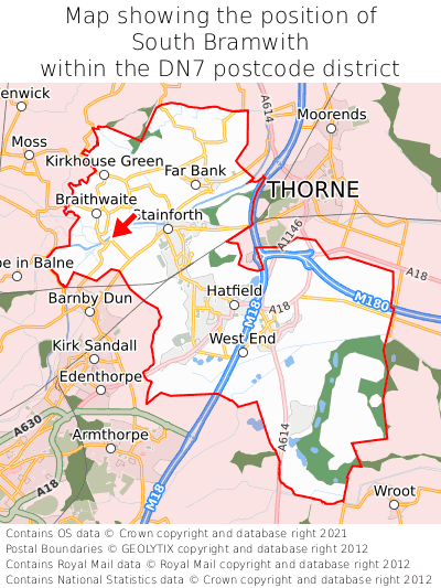 Map showing location of South Bramwith within DN7