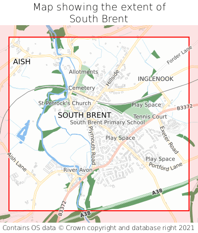 Map showing extent of South Brent as bounding box