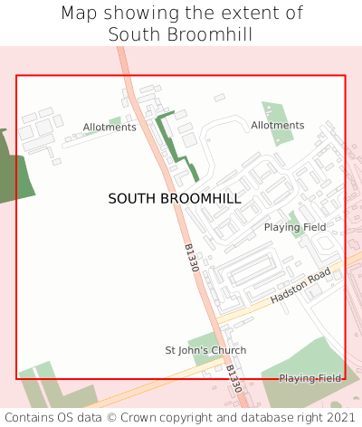 Map showing extent of South Broomhill as bounding box