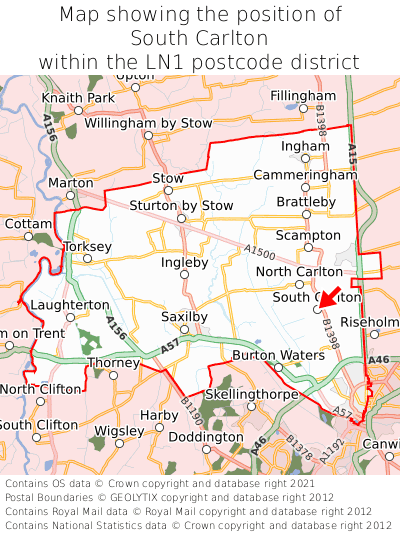 Map showing location of South Carlton within LN1
