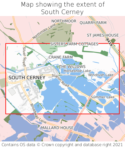 Map showing extent of South Cerney as bounding box