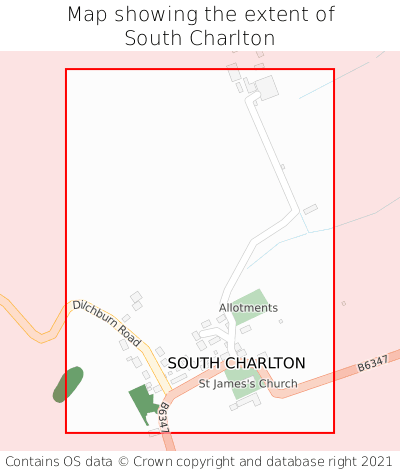 Map showing extent of South Charlton as bounding box