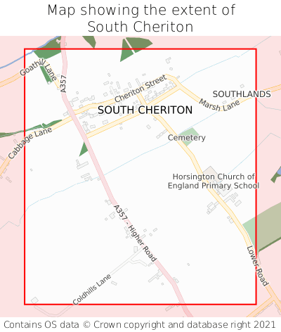 Map showing extent of South Cheriton as bounding box