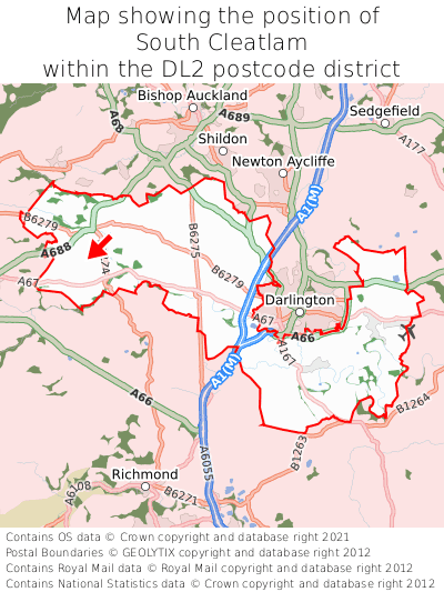 Map showing location of South Cleatlam within DL2