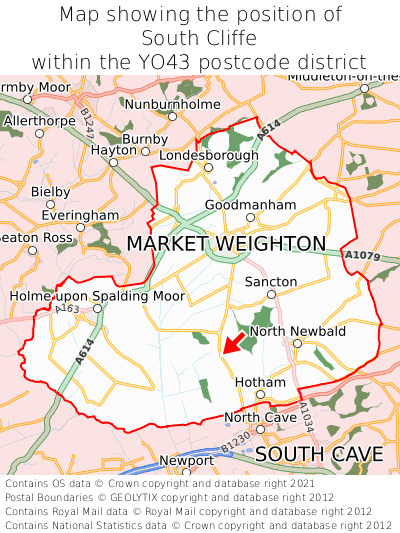 Map showing location of South Cliffe within YO43