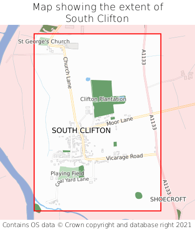 Map showing extent of South Clifton as bounding box