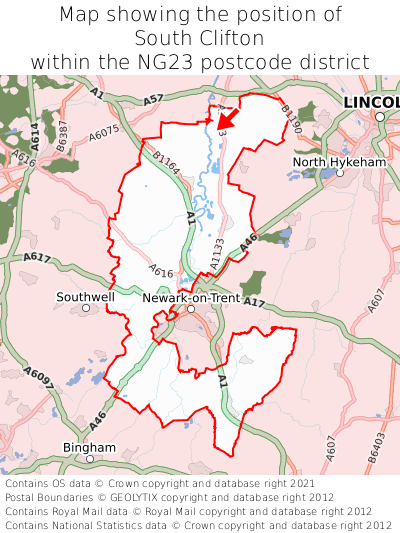 Map showing location of South Clifton within NG23
