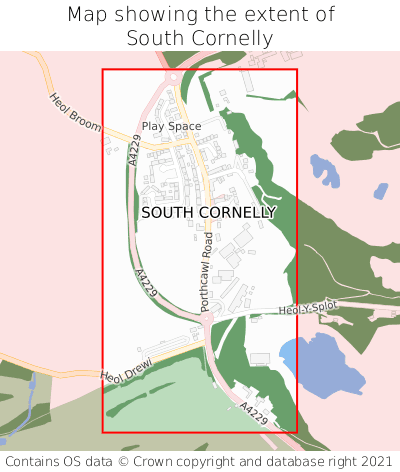 Map showing extent of South Cornelly as bounding box