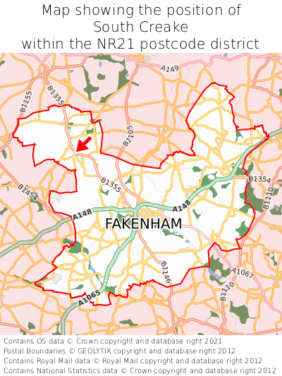 Map showing location of South Creake within NR21