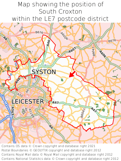 Map showing location of South Croxton within LE7