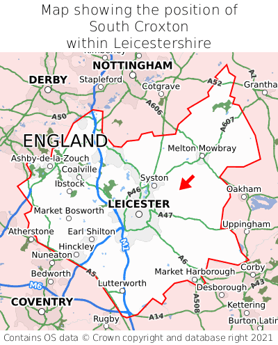 Map showing location of South Croxton within Leicestershire