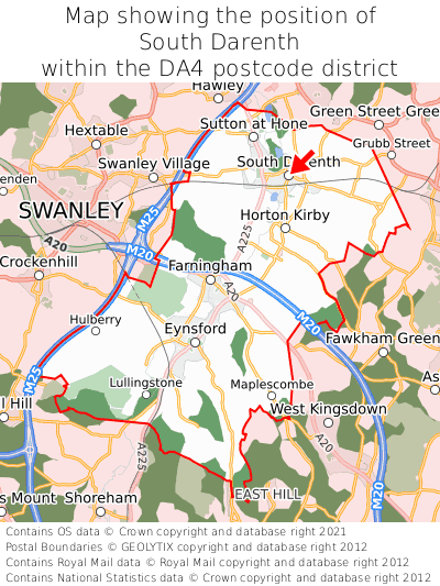 Map showing location of South Darenth within DA4