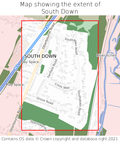 Map showing extent of South Down as bounding box
