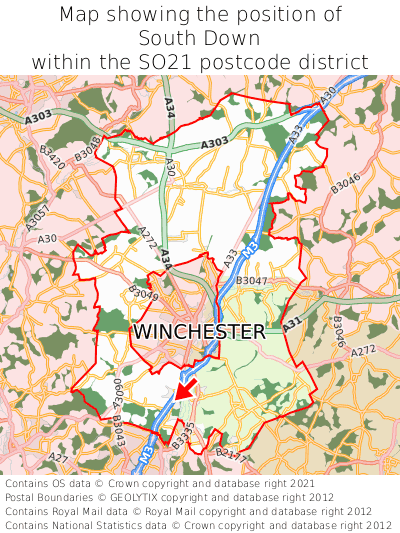 Map showing location of South Down within SO21