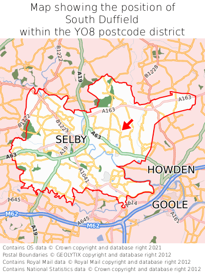Map showing location of South Duffield within YO8