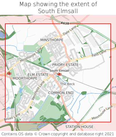 Map showing extent of South Elmsall as bounding box