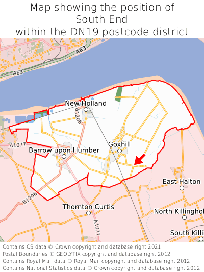 Map showing location of South End within DN19