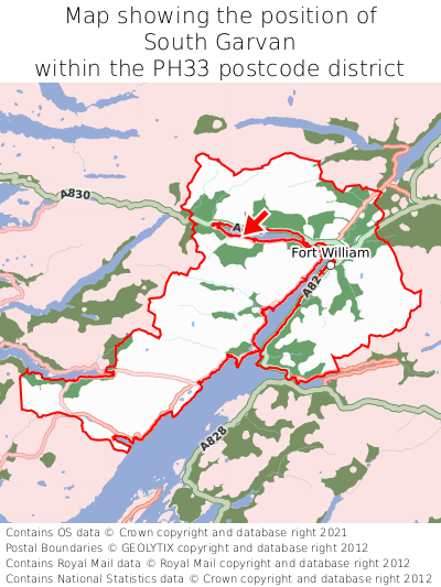 Map showing location of South Garvan within PH33