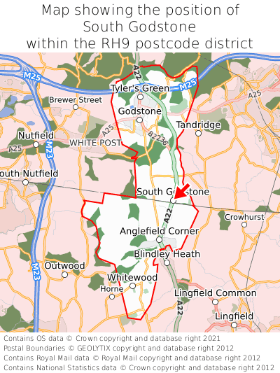Map showing location of South Godstone within RH9