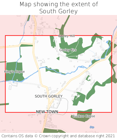 Map showing extent of South Gorley as bounding box