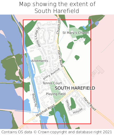 Map showing extent of South Harefield as bounding box