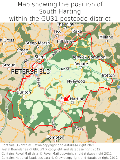 Map showing location of South Harting within GU31